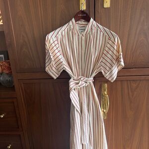 Tuckernuck "Royal Shirt Dress" in a red and cream/ivory stripe